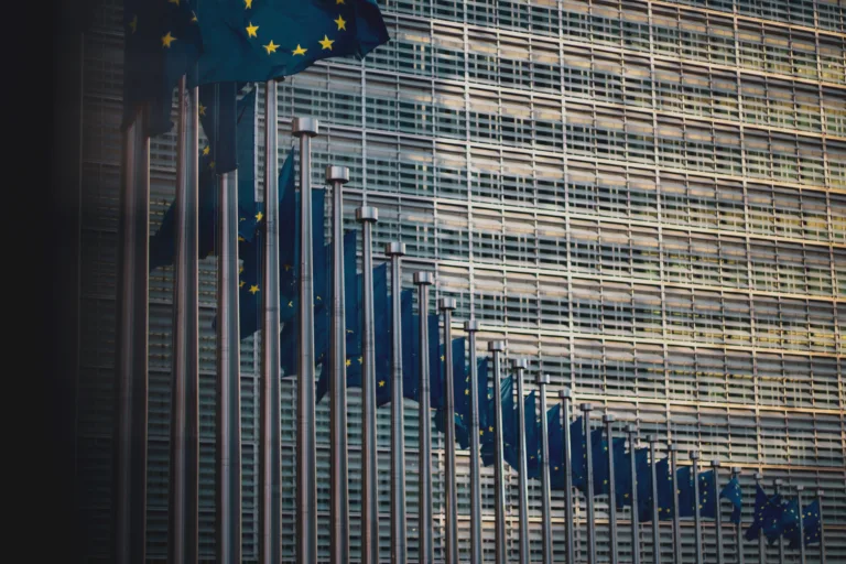 european flags in front of the european commission in brussels for european grants and subsidies
